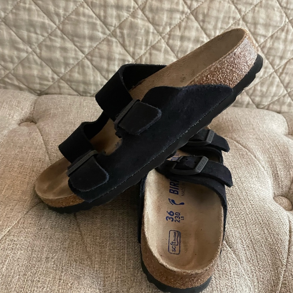 Birkenstock Black Suede Two-Strap Sandals